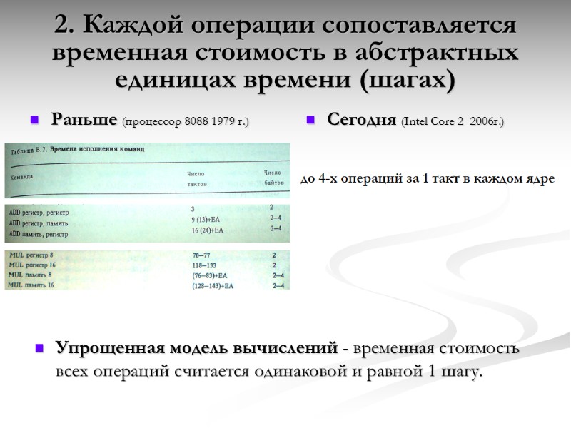 2. Каждой операции сопоставляется временная стоимость в абстрактных единицах времени (шагах) Упрощенная модель вычислений